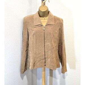 Maren 80s Vtg Faux Suede Jacket Medium Tan Office Career Retro Full Zip Business